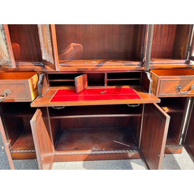 Mid 20th Century Mahogany English Georgian Style Bubble Glass Secretary Bookcase For Sale - Image 4 of 13