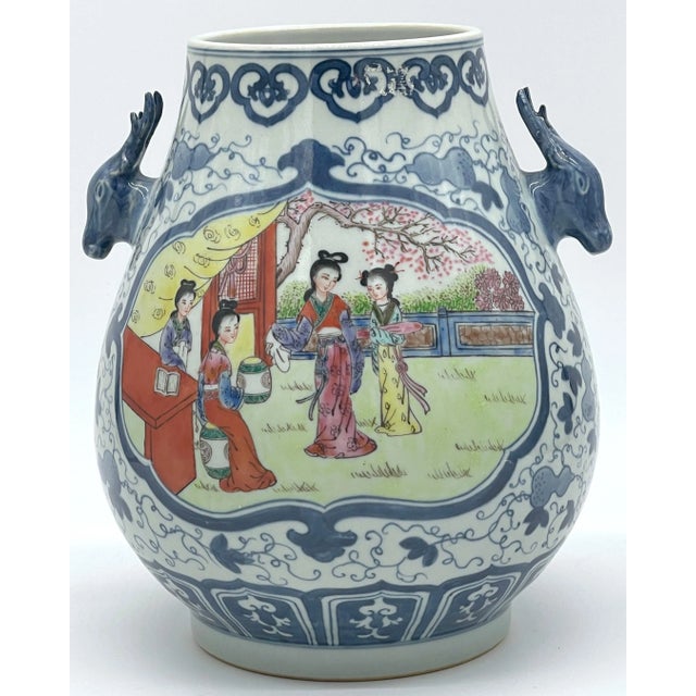 Chinese Chinese Export Porcelain Deer Handled Vase, 20th Century For Sale - Image 3 of 7