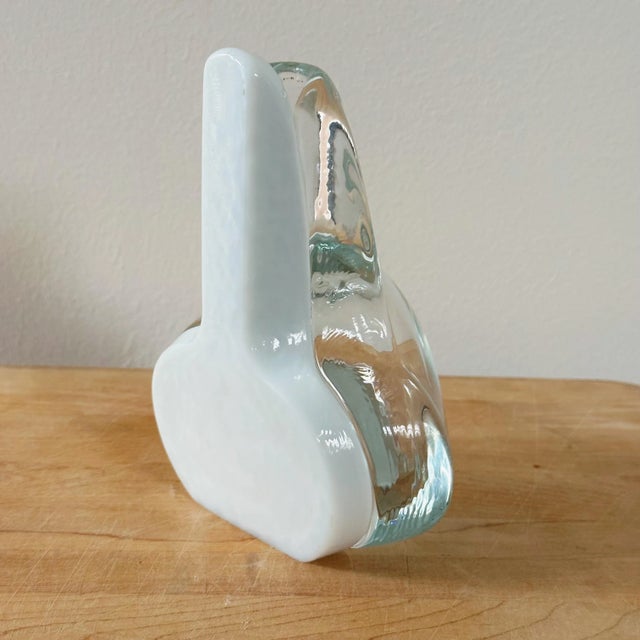 Mid-Century Bulbous Glass Bud-Vase in White and Transparent For Sale - Image 4 of 9