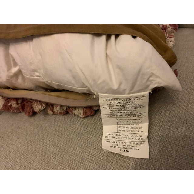 Vintage Tapestry Floral Aubusson Wool Decorative Pillow With Tassels Trim Reversible to Solid Velvet 19” X 19” For Sale - Image 12 of 12