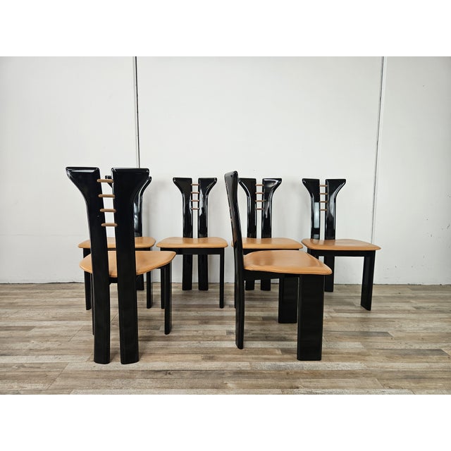 Mid-Century Modern Vintage Chairs in Black Lacquered Wood by Pierre Cardin for Roche Bobois, 1970, Set of 6 For Sale - Image 3 of 18