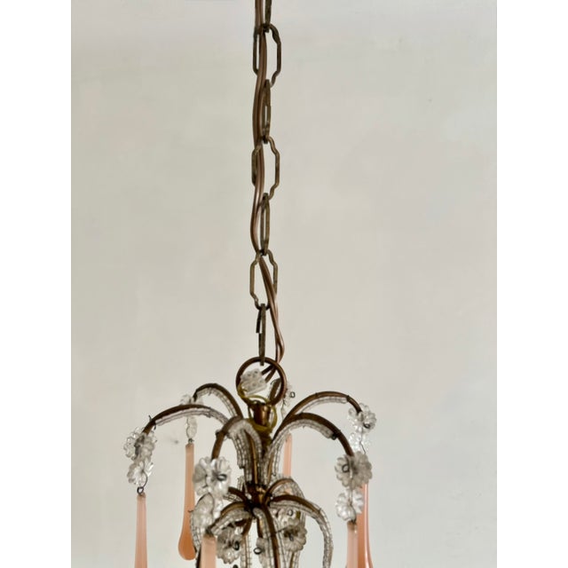 Venetian Style Beaded Brass Chandelier with Pink Murano Glass Drops, Italy, 1950s For Sale - Image 13 of 18