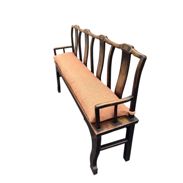 Campaign Antique Hand-Carved Solid Elmwood Bench for Mudroom, Entry or Bedroom For Sale - Image 3 of 11