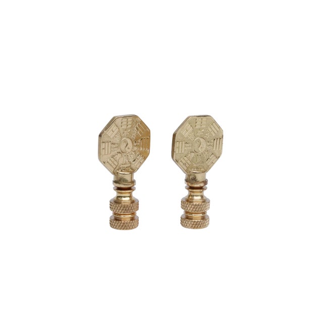 Chinoiserie Yin & Yang Brass Lamp Finials - a Pair For Sale - Image 3 of 4