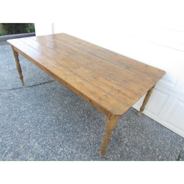 English Antique English Rustic Pine Farm Table For Sale - Image 3 of 18