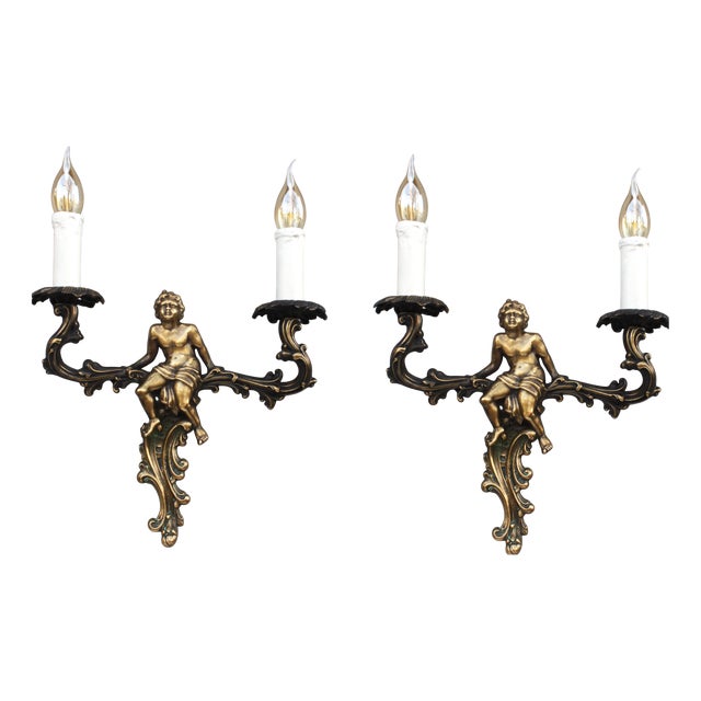 Vintage Baroque Sconces in Brass, 1950s, Set of 2 For Sale