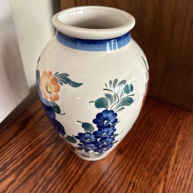 Blue 1980s Wloclawek Fajans Poland Hand Painted Pottery Vase For Sale - Image 8 of 10