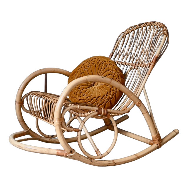 Rocking Chair in Natural Rattan and Bamboo, 1960s For Sale