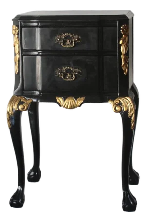 Louis XV Style Black Lacquered Nightstand End Side Table Gold Brass Decorative Details