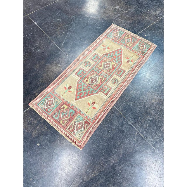 Early 21st Century Turkish Mini Rug Oriental Hand Knotted Vintage Rug 1'7" x 3'7" #17889 For Sale - Image 5 of 8