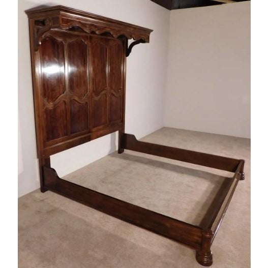 Brown 1980s Henredon Standard King-Size Villandry French Half-Tester Flame Walnut Bedframe For Sale - Image 8 of 9