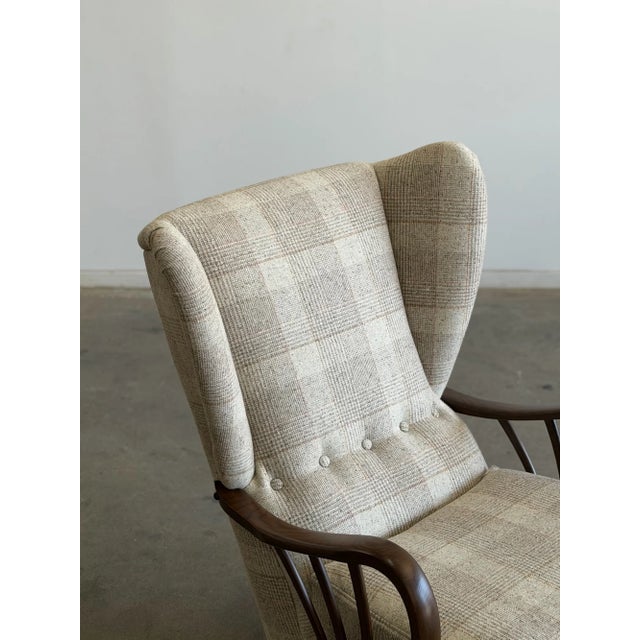 1970s Swedish Highback Lounge Chair in Plaid For Sale - Image 9 of 17