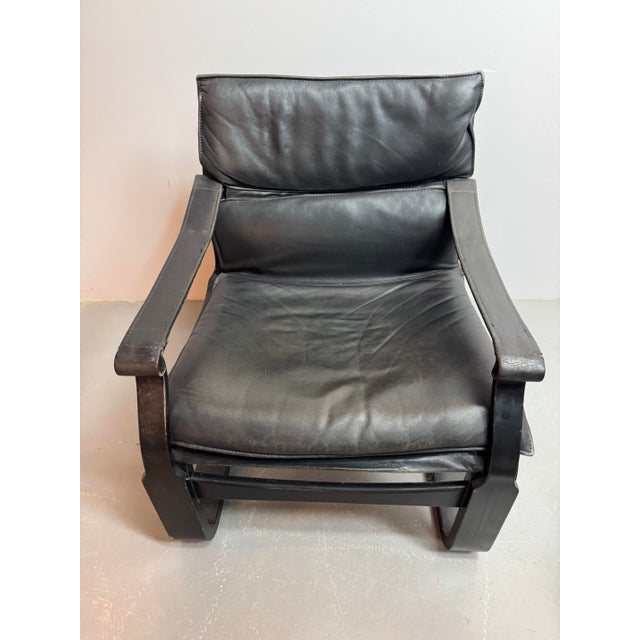 Wood Mid-Century Black Leather Armchairs with Black Lacquered Wooden Frames by Åke Fribytter for Nelo, Sweden, 1970s, Set of 2 For Sale - Image 7 of 13