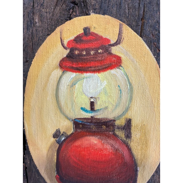 Original Folk Art Lantern Painting on Reclaimed Wood Rustic Primitive Wall Sculpture For Sale - Image 4 of 10