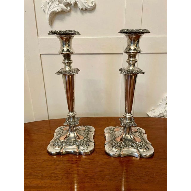 Large Victorian Sheffield Plated Ornate Candlesticks, Set of 2 For Sale - Image 5 of 10