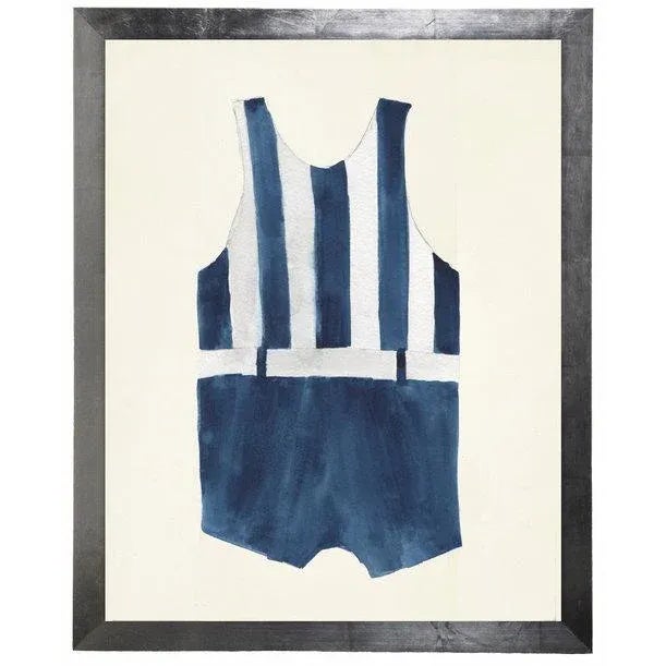 Nautical Male Blue Stripe Swimsuit Watercolor Print For Sale - Image 3 of 3