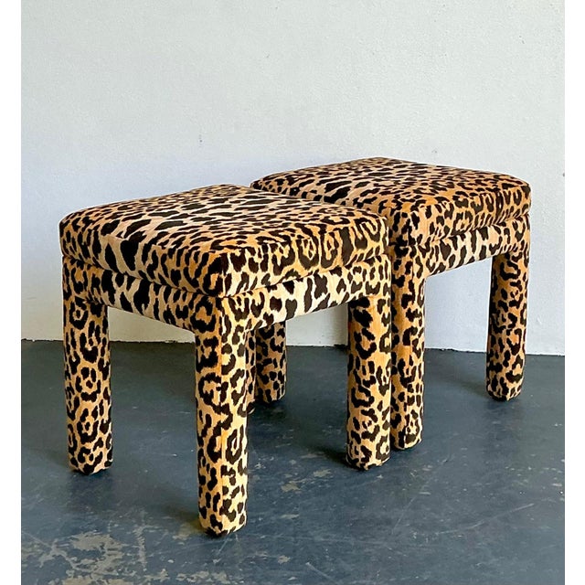 Vintage Leopard Velvet Upholstered Stools - Set of 2 For Sale - Image 13 of 17
