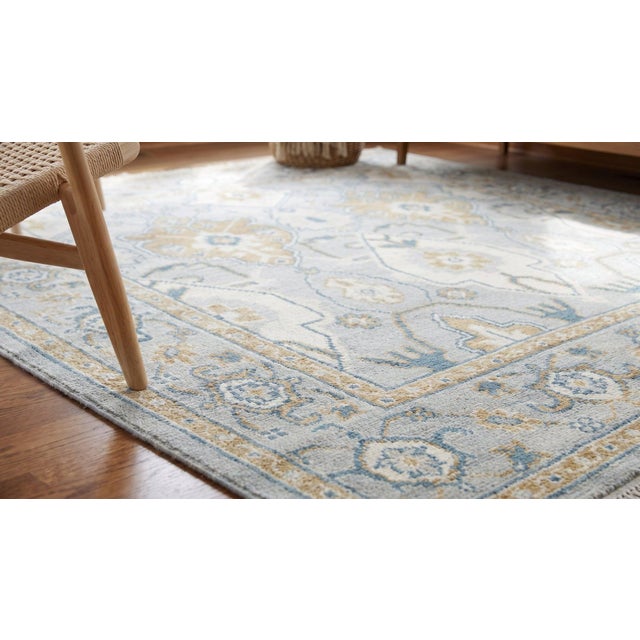 8x8 Gray Hand-Knotted Wool Framed Rosettes Geometric Modern Carpet Rug For Sale - Image 11 of 13