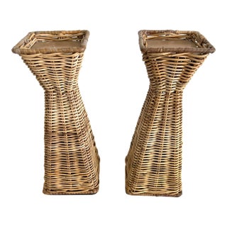 Coastal Wicker Candlestick Holders - a Pair For Sale