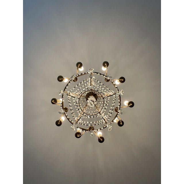 1980s 1980s Vintage Empire Brass & Crystal Basket Chandelier With 10 Lights For Sale - Image 5 of 9