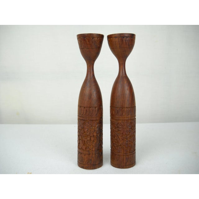 Mid-Century Modern Mid-Century Indonesian Teak Candle Holders For Sale - Image 3 of 8