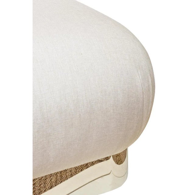 Wood Vintage 80's Karl Springer Large Souffle Restored Ottoman or Bench With Stainless Steel Base and Off White Upholstery For Sale - Image 7 of 10