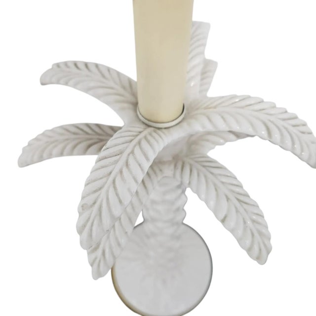 Ceramic Vintage Palm Beach Regency White Porcelain Palm Tree Table Lamp For Sale - Image 7 of 16
