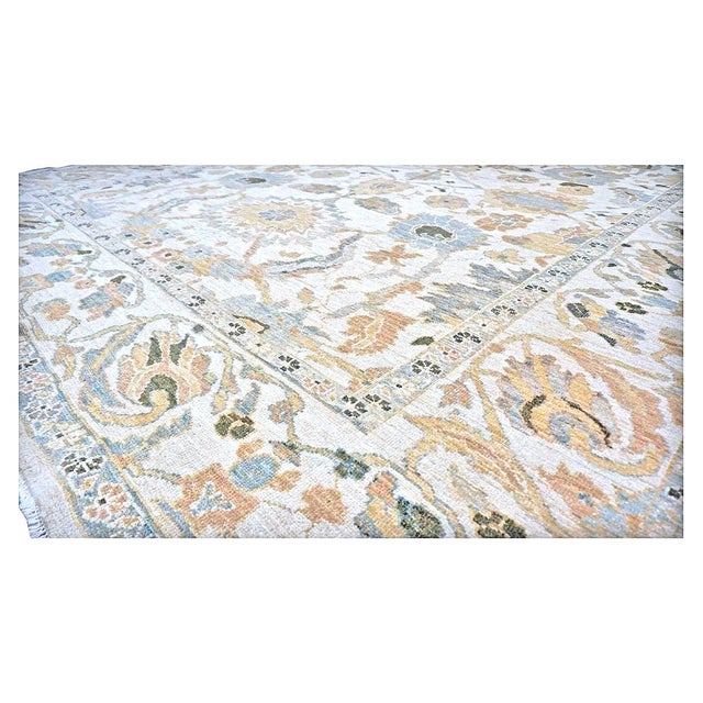 Early 21st Century 21st Century Persian Sultanabad Wool 9x12 Ivory, Taupe, Grey & Blue Handmade Area Rug #1141076 For Sale - Image 5 of 6