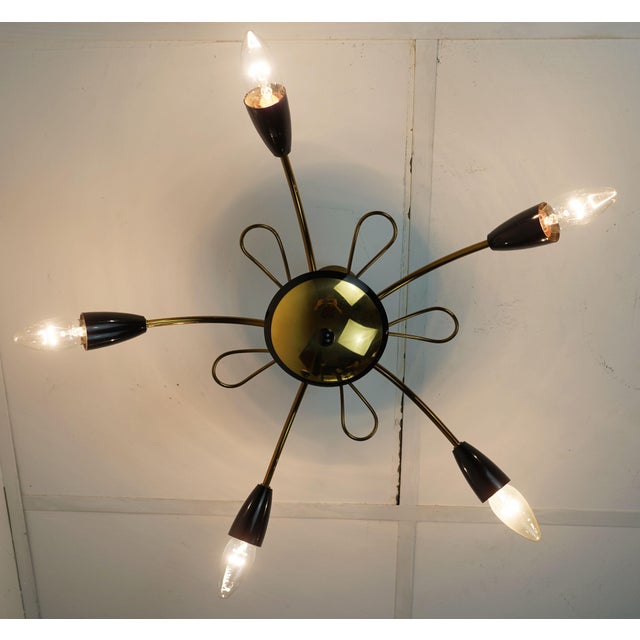 Mid-Century Sputnik Spider Ceiling Lamp in Brass, Metal and Plastic, 1950s For Sale - Image 6 of 14