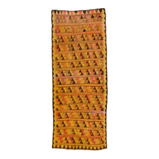 1960s Vintage Turkish Kilim Orange Handmade Tribal Wool Runner For Sale