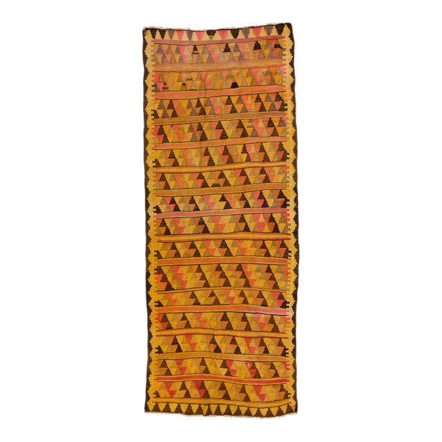 1960s Vintage Turkish Kilim Orange Handmade Tribal Wool Runner For Sale