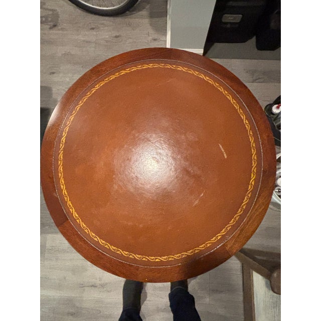 Wood George III or Georgian Style Mahogany Drum Table With a Vintage Federal Style Flame Mahogany 4-Drawer Drum Side Table on Casters For Sale - Image 7 of 10