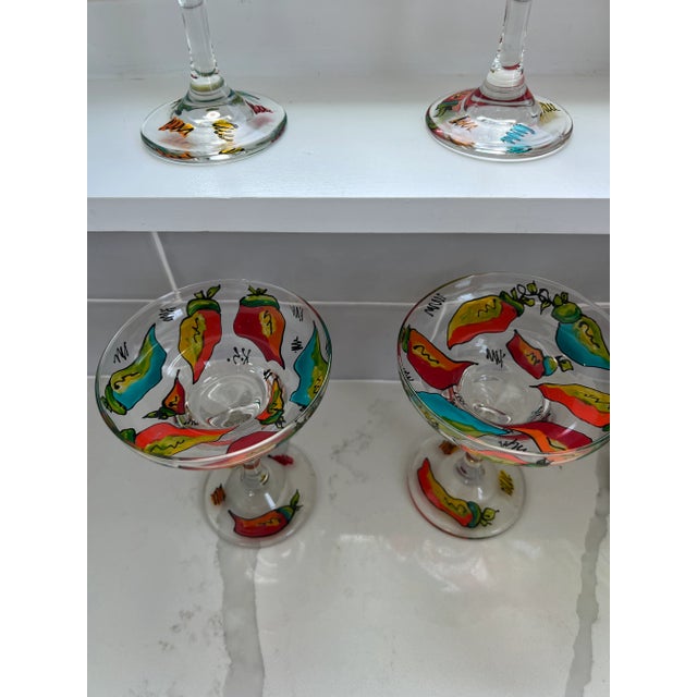 Hand Painted Margarita or Champagne Glasses Set of 10 For Sale - Image 4 of 10