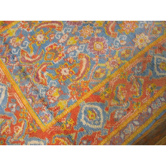 Small Scatter Size Light Sky Blue Ground Color Rustic Tribal Geometric Herati Design Antique Indian Cotton Agra Rug For Sale - Image 4 of 5