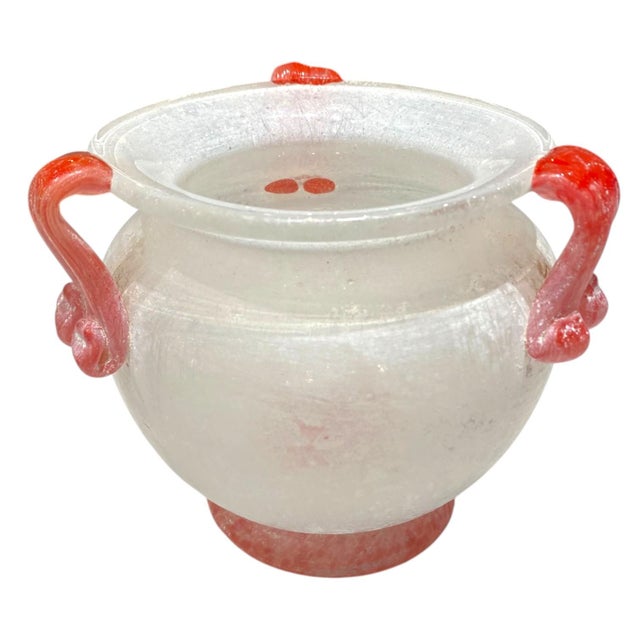 Murano Art Glass Bowl "Scavo" Italian Seguso White Red Vase Planter Decor For Sale - Image 11 of 12