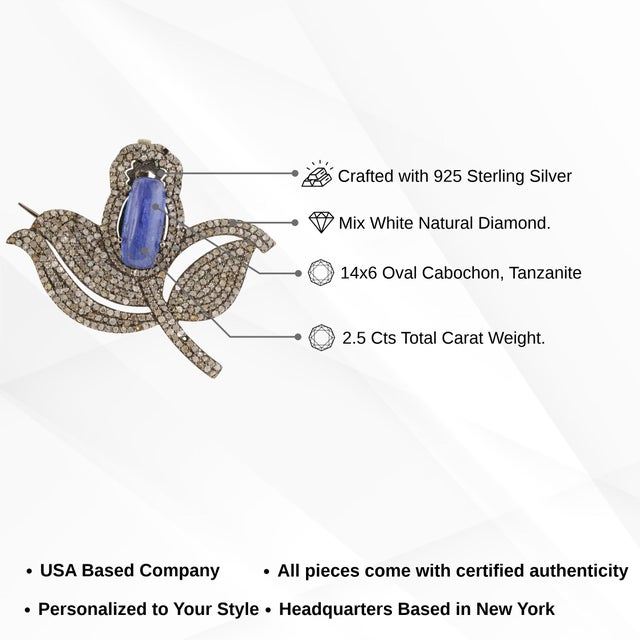 2.5 Ct Tanzanite & Diamond Tulip Convertible Brooch Pendant in 925 Sterling Silver For Sale - Image 13 of 16