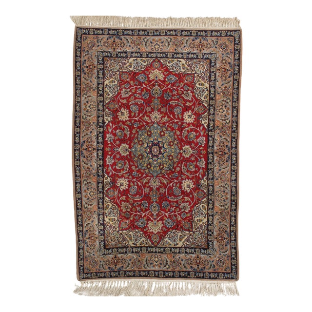 Vintage Hand-Knotted Persian Isfahan Rug 3'7" X 5'4" For Sale