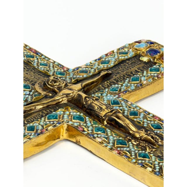Gilt Ceramic Byzantine Crucifix by Marc Roussel, Vallauris, 1962 For Sale - Image 6 of 12