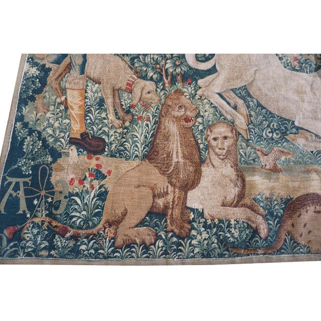 1950s Vintage Square Tapestry Continental Traditional European Allover Floral Flat Weave For Sale - Image 5 of 12