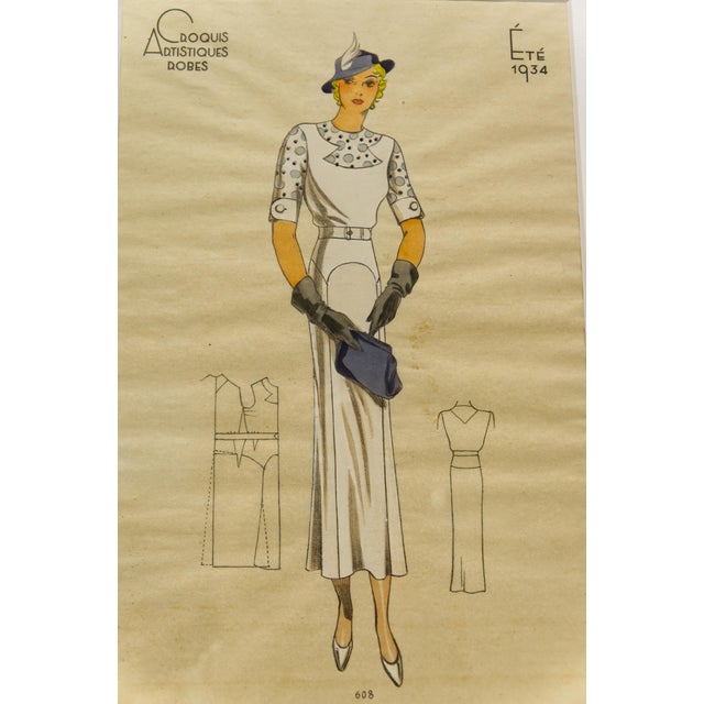 1930s Framed Art Deco Style Summer 1934 Croquis Artistiques French Fashion Prints a Pair For Sale - Image 5 of 7