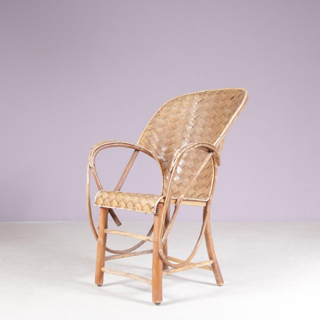 Vintage Armchair with Wooven Seat and Backrest, 1950s For Sale - Image 6 of 8