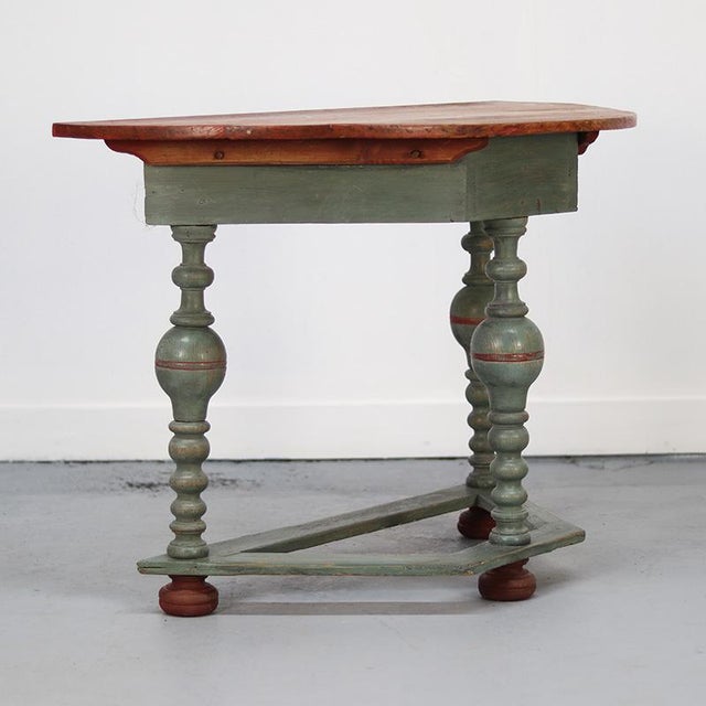 Antique Swedish Painted Folk Art Rustic Gustavian Side Table For Sale - Image 5 of 12