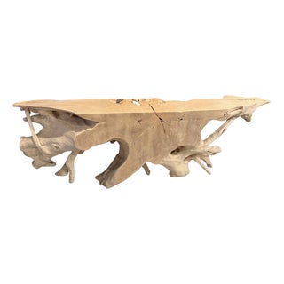 Andrianna Shamaris Monumental Bleached Teak Wood Console Table For Sale