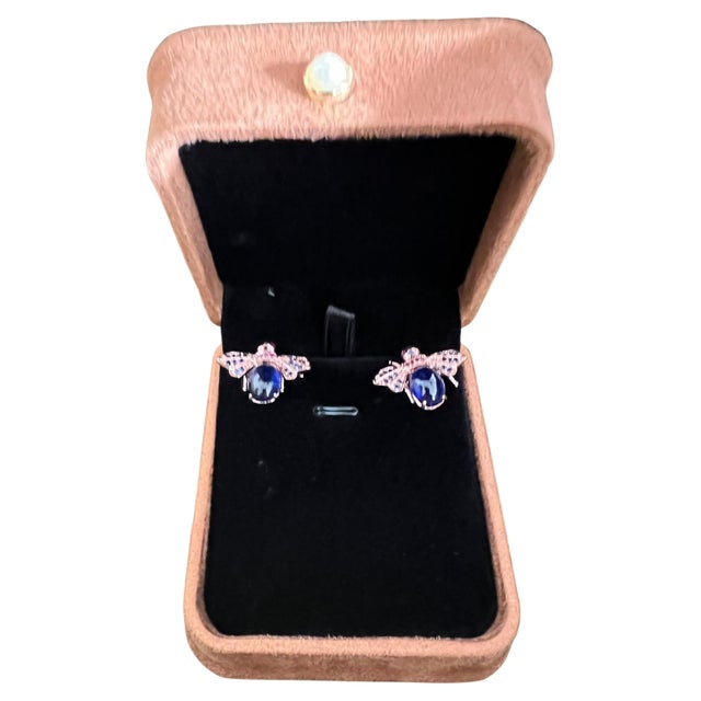 Traditional Bochic “Orient” Blue Sapphire & Ruby Earrings Set In 18K Yellow Gold & Silver, 2 pieces For Sale - Image 3 of 10