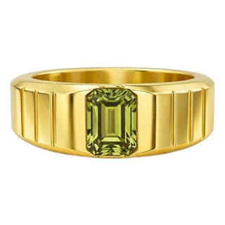 Peridot Solitaire Ring for Men Silver, Gold, Size 9.5 For Sale