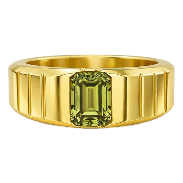 Peridot Solitaire Ring for Men Silver, Gold, Size 9.5 For Sale