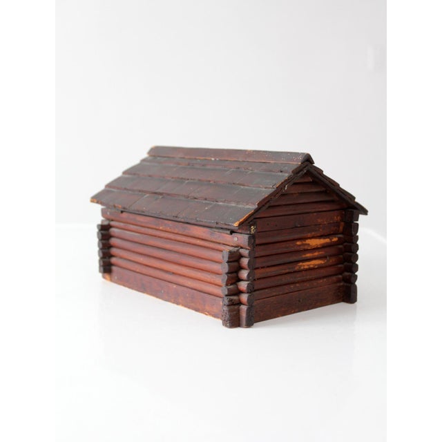 Brown Antique Folk Art Log Cabin Sewing Box For Sale - Image 8 of 17