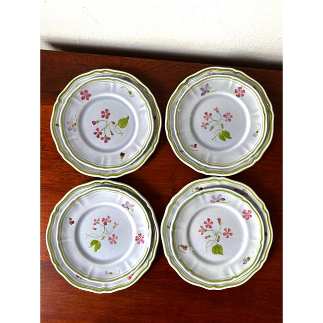Blue Set of 4 Longchamp France Hand-Painted Floral Bread Plates, French Faience, Peint À La Main For Sale - Image 8 of 9
