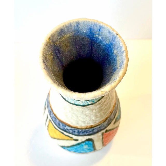 Signed U Keramic Especially Cool Mid 20th Century Modern Hand Painted West German Art Pottery Vase. For Sale - Image 4 of 5