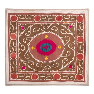 Embroidered Brown Suzani Tablecloth For Sale